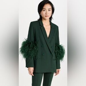 LAPOINTE Stretch Scuba Double Breasted Blazer Ostrich Feathers Forest Green 10